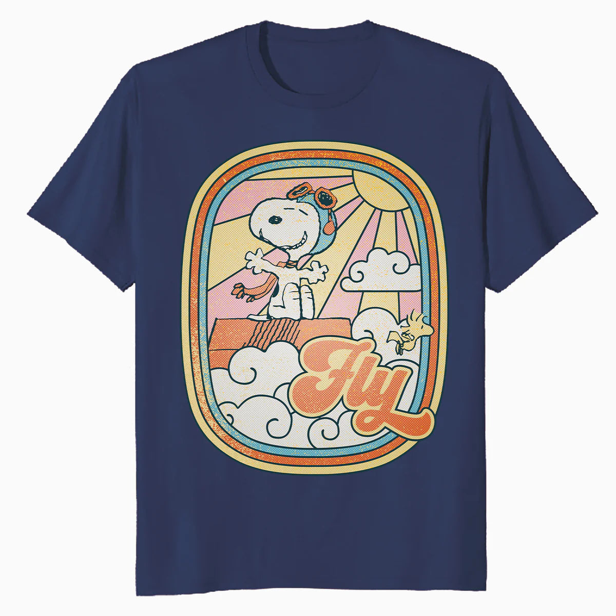 Peanuts Groovy Vibes Snoopy Woodstock Flying Ace Vintage 70s Official Men's T-Shirt