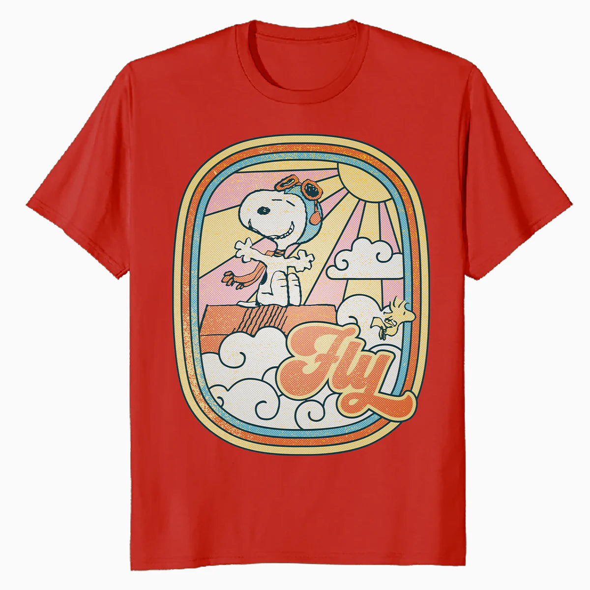 Peanuts Groovy Vibes Snoopy Woodstock Flying Ace Vintage 70s Official Men's T-Shirt