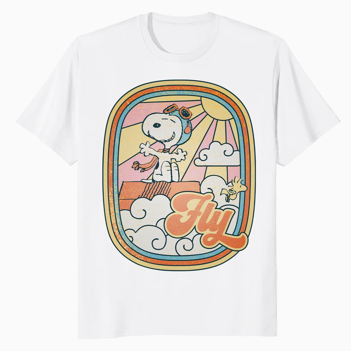Peanuts Groovy Vibes Snoopy Woodstock Flying Ace Vintage 70s Official Men's T-Shirt