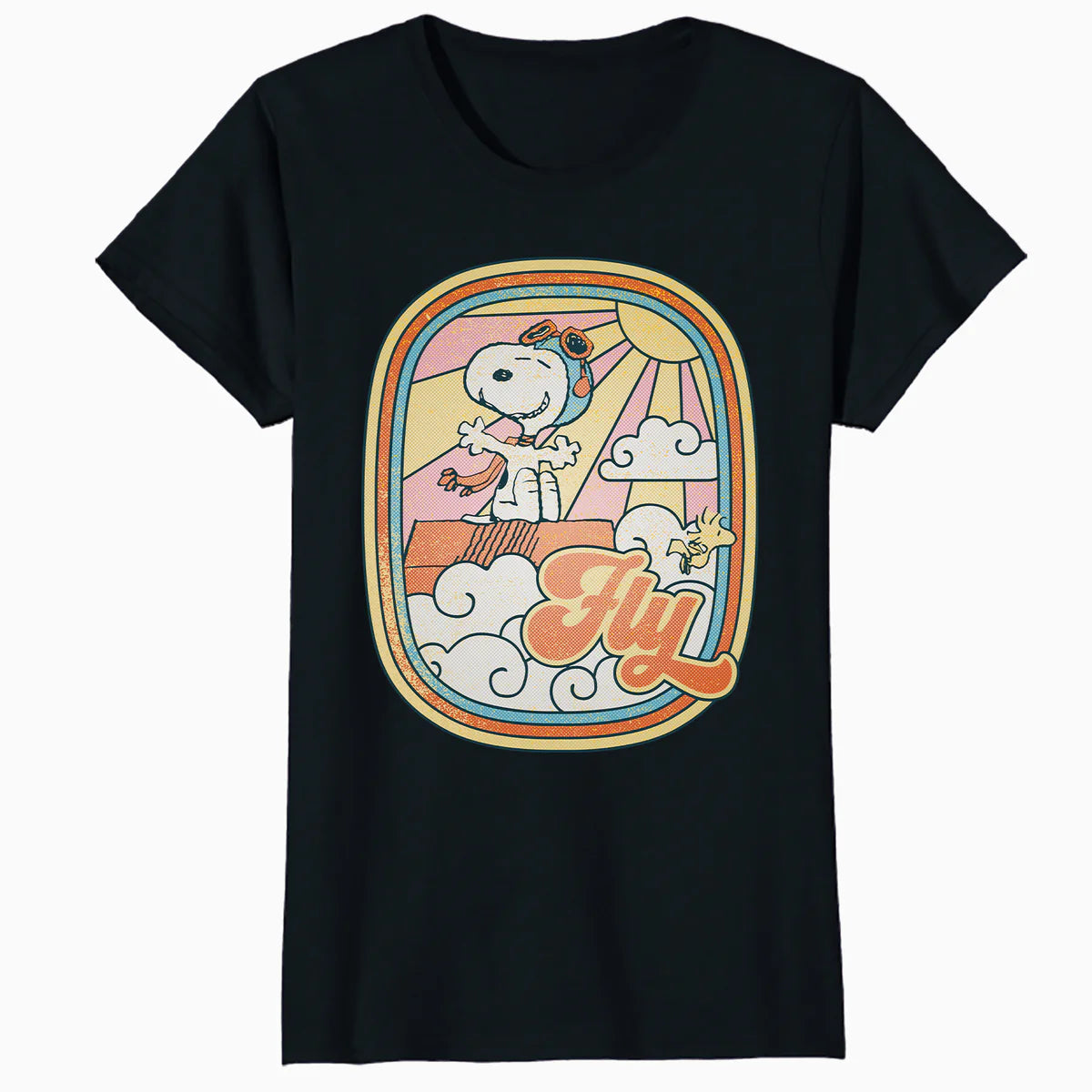 Peanuts Groovy Vibes Snoopy Woodstock Flying Ace Vintage 70s Official Women's SKINNY FIT T-Shirt