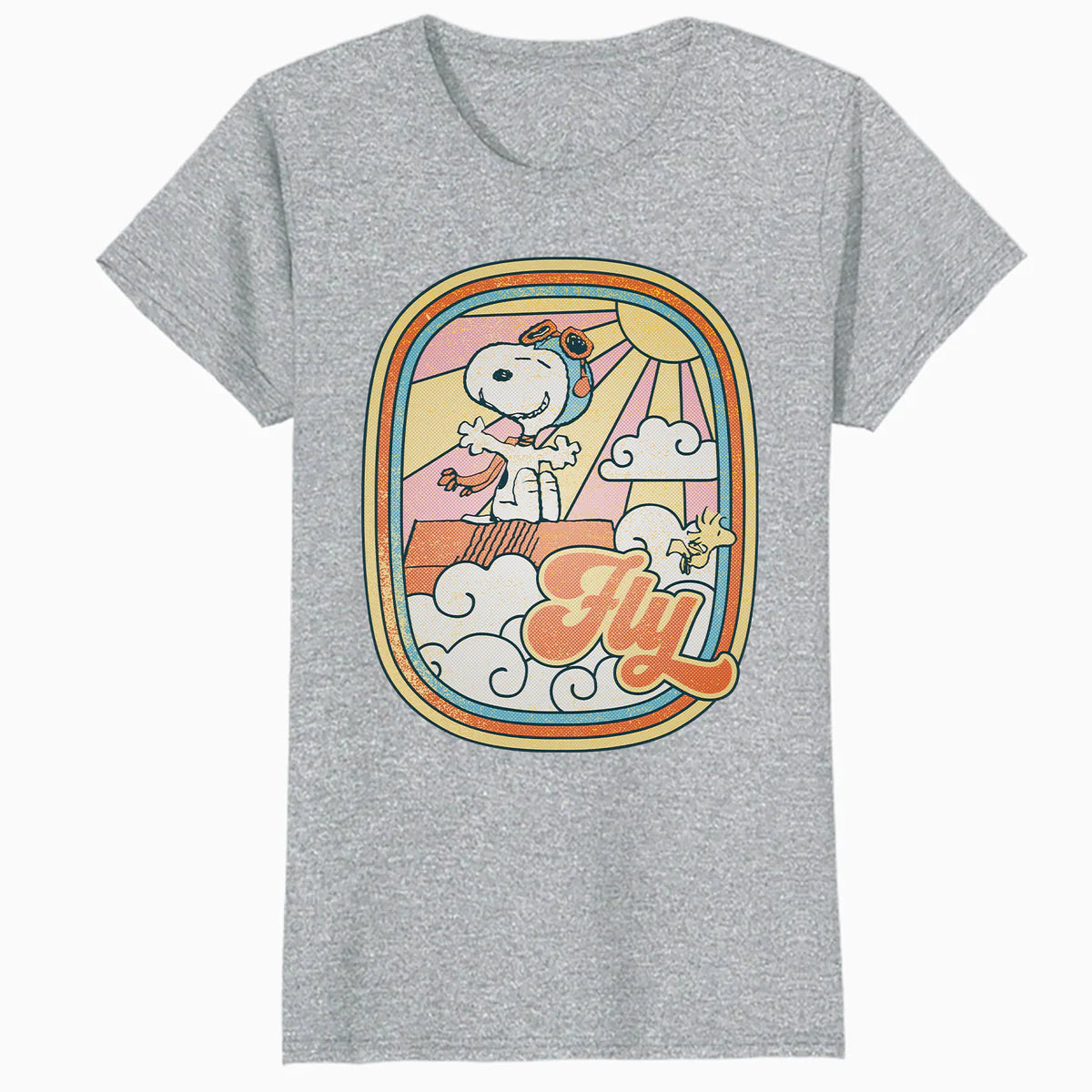 Peanuts Groovy Vibes Snoopy Woodstock Flying Ace Vintage 70s Official Women's SKINNY FIT T-Shirt