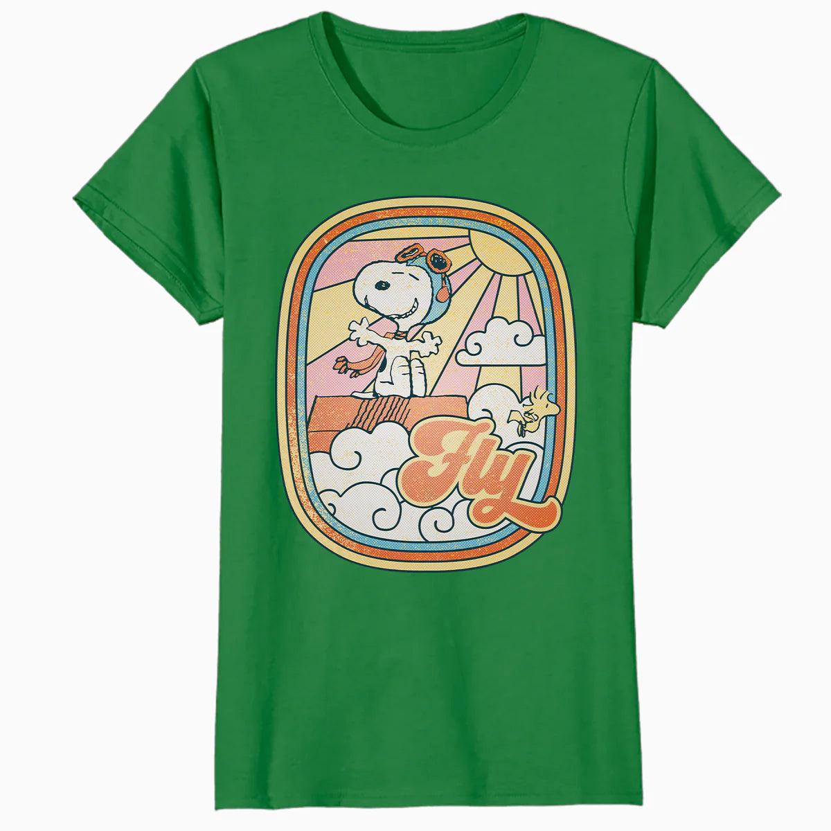 Peanuts Groovy Vibes Snoopy Woodstock Flying Ace Vintage 70s Official Women's SKINNY FIT T-Shirt