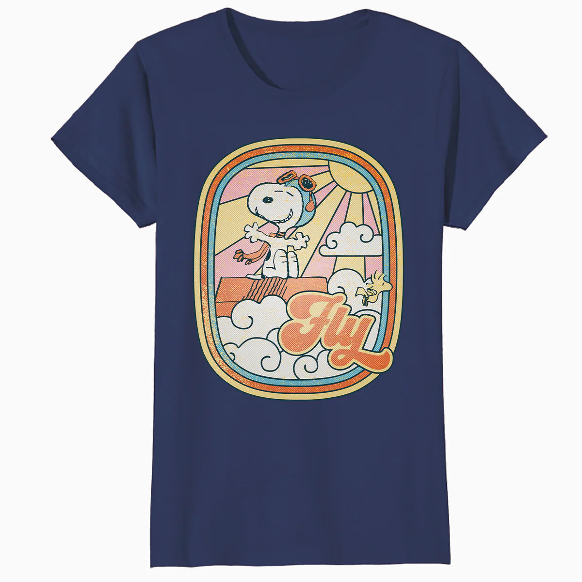 Peanuts Groovy Vibes Snoopy Woodstock Flying Ace Vintage 70s Official Women's SKINNY FIT T-Shirt