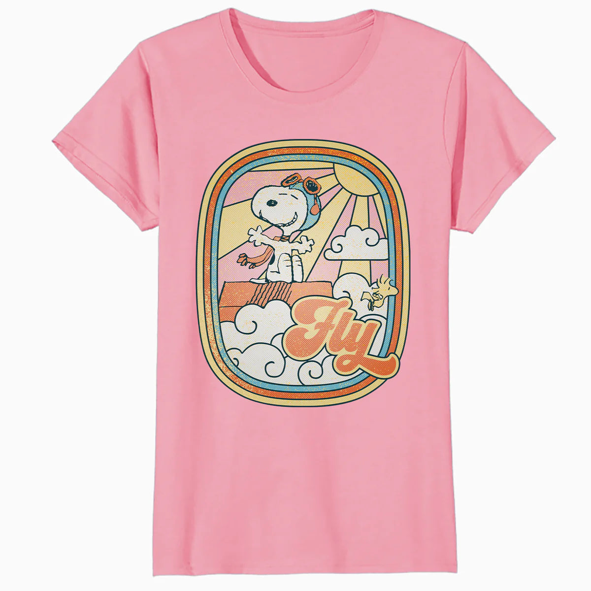 Peanuts Groovy Vibes Snoopy Woodstock Flying Ace Vintage 70s Official Women's SKINNY FIT T-Shirt
