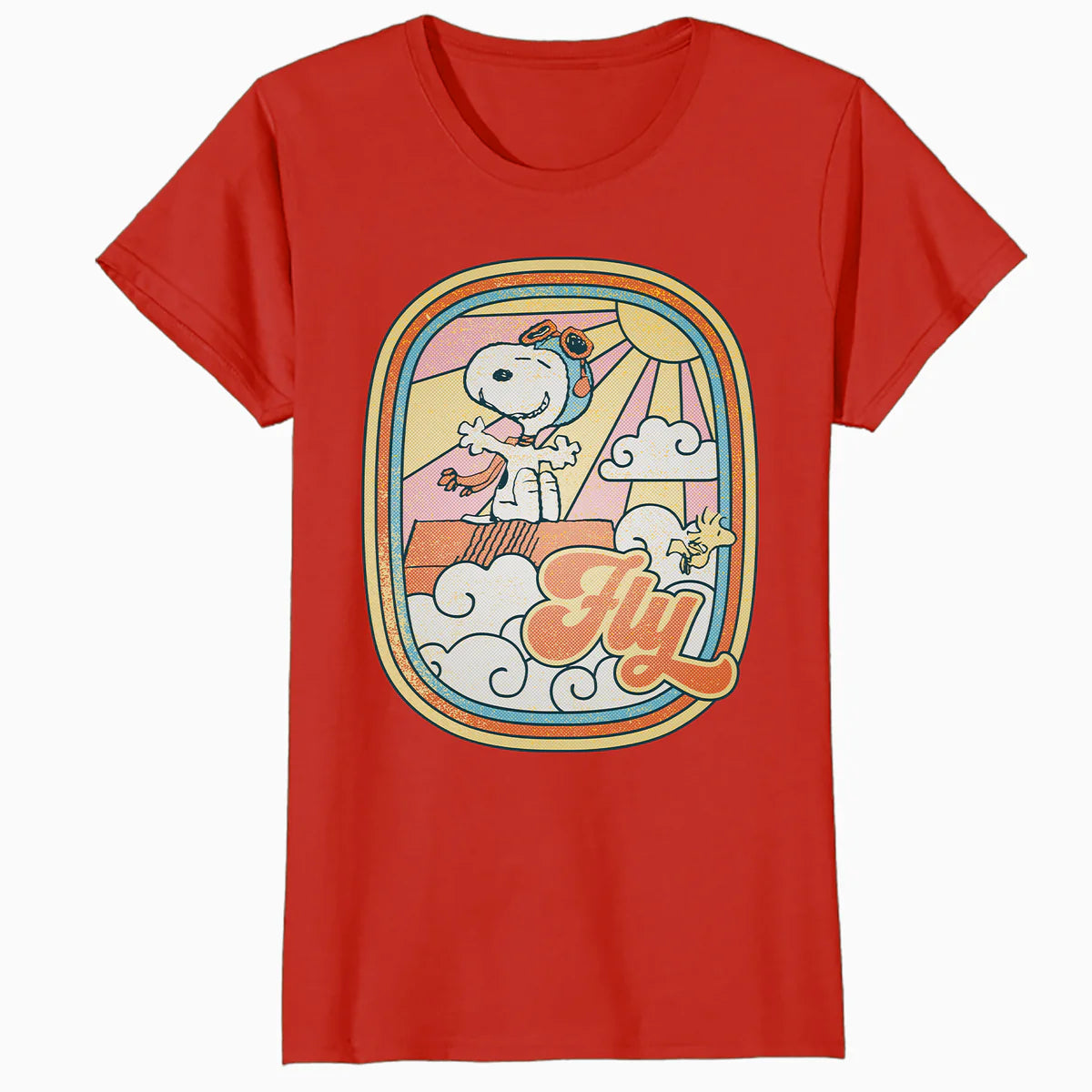 Peanuts Groovy Vibes Snoopy Woodstock Flying Ace Vintage 70s Official Women's SKINNY FIT T-Shirt