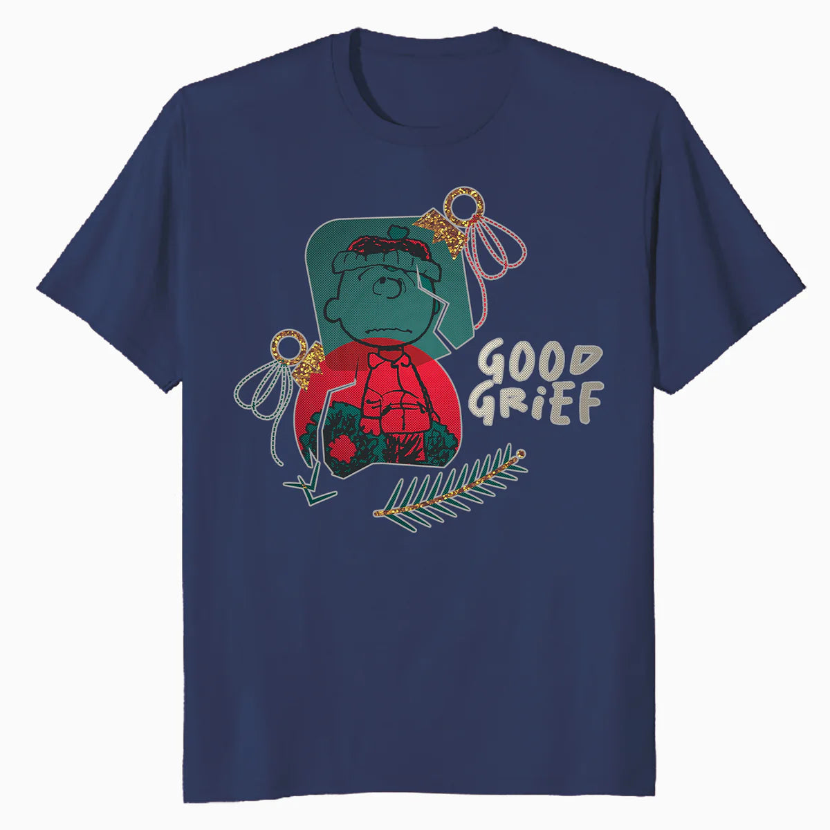 Peanuts Xmas Charlie Brown Good Grief Bauble Moody Sparkle Official Men's T-Shirt