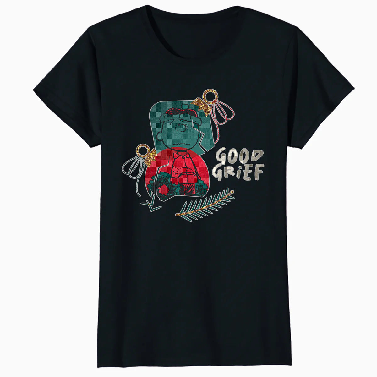 Peanuts Xmas Charlie Brown Good Grief Bauble Moody Sparkle Official Women's SKINNY FIT T-Shirt