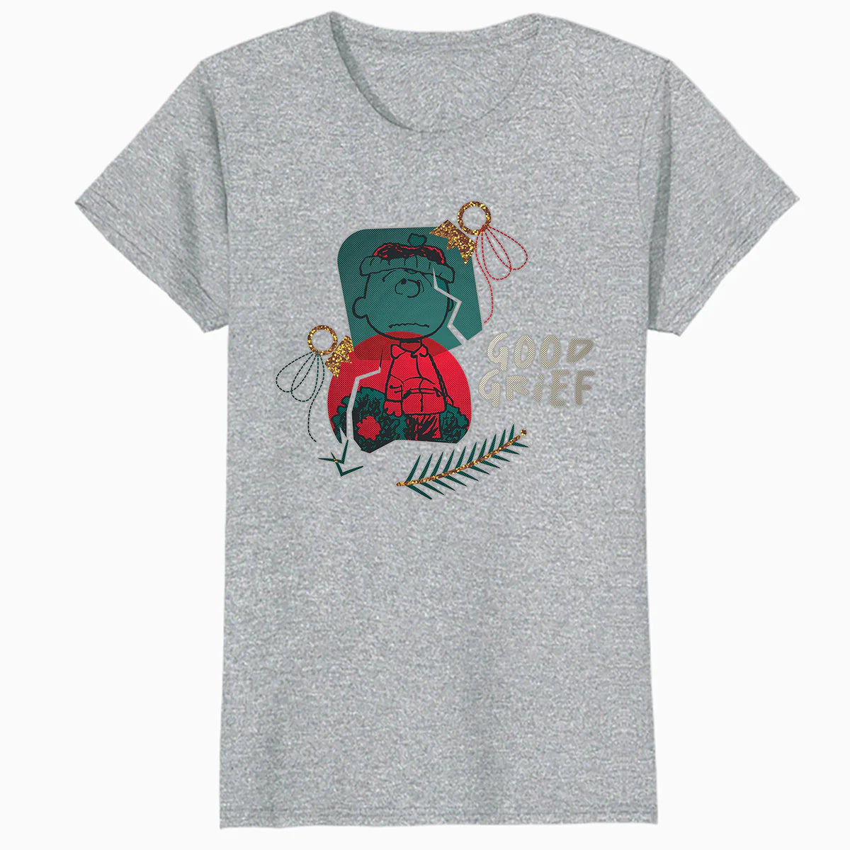 Peanuts Xmas Charlie Brown Good Grief Bauble Moody Sparkle Official Women's SKINNY FIT T-Shirt
