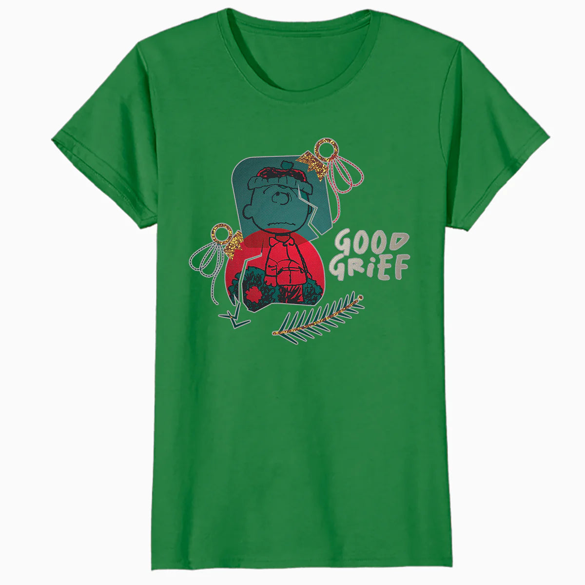 Peanuts Xmas Charlie Brown Good Grief Bauble Moody Sparkle Official Women's SKINNY FIT T-Shirt