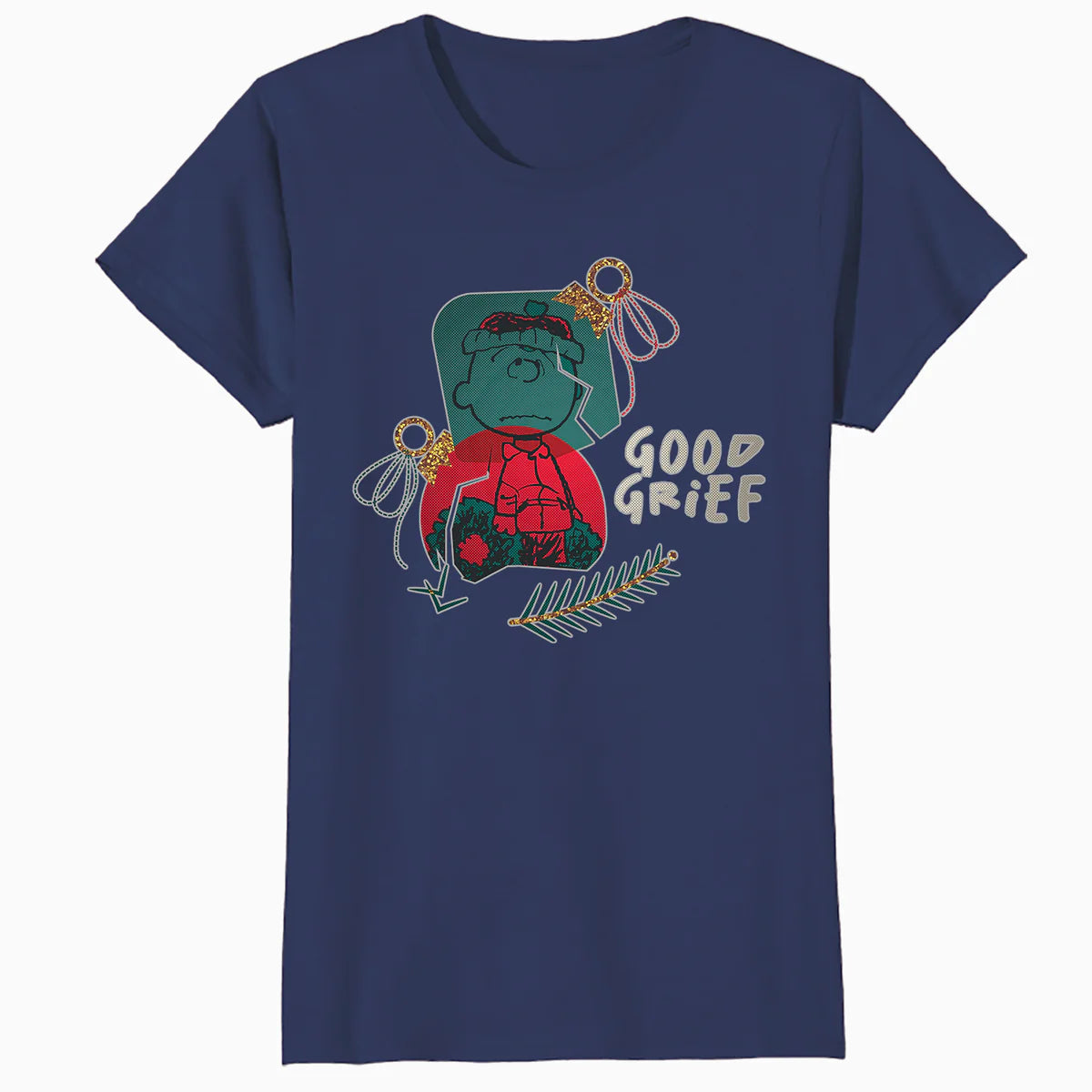 Peanuts Xmas Charlie Brown Good Grief Bauble Moody Sparkle Official Women's SKINNY FIT T-Shirt