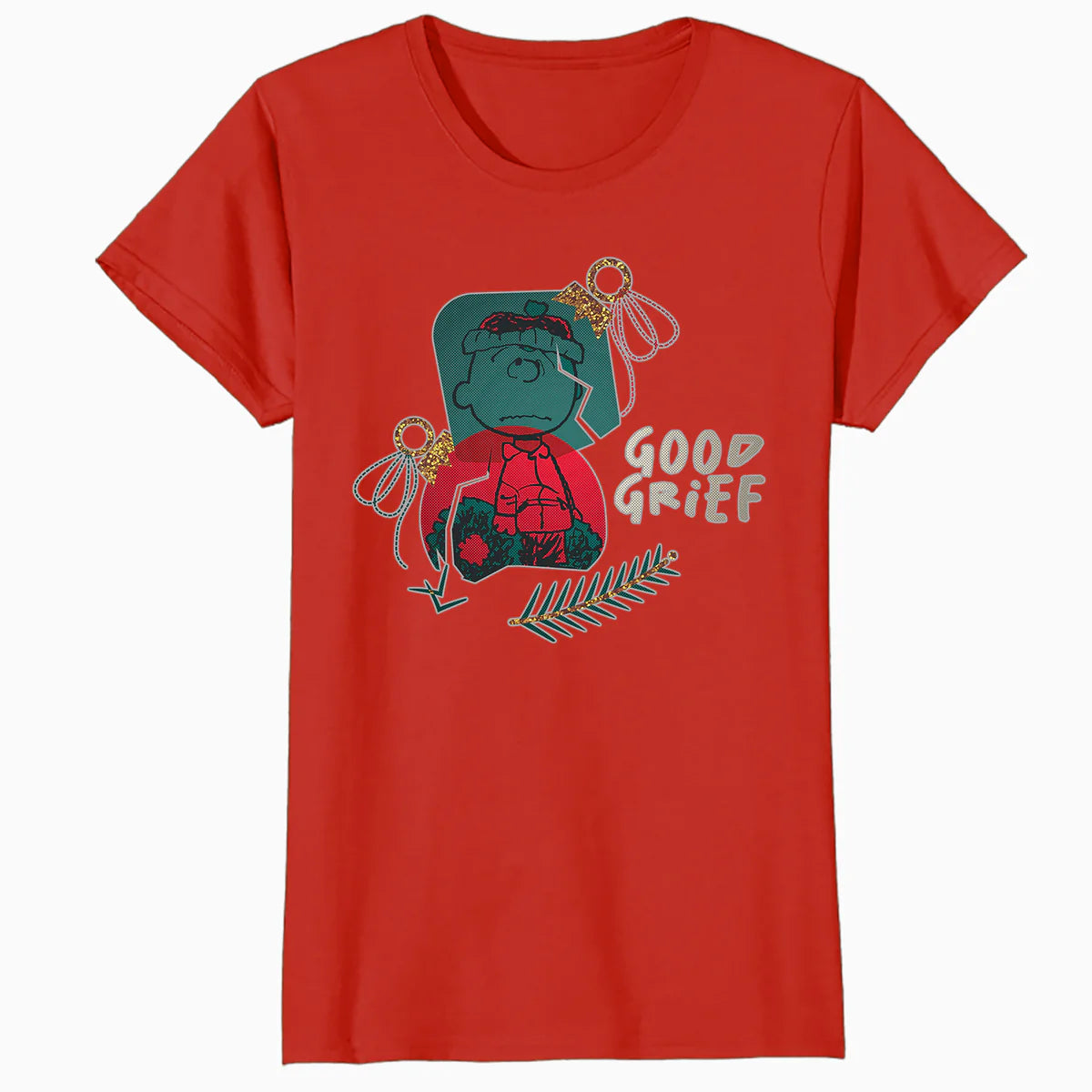 Peanuts Xmas Charlie Brown Good Grief Bauble Moody Sparkle Official Women's SKINNY FIT T-Shirt