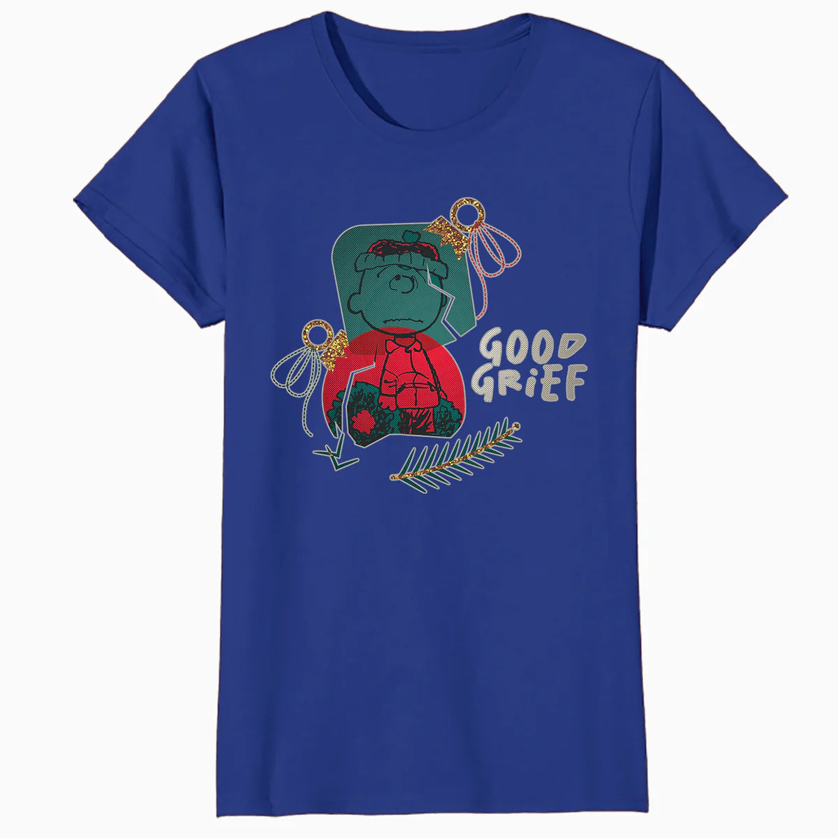Peanuts Xmas Charlie Brown Good Grief Bauble Moody Sparkle Official Women's SKINNY FIT T-Shirt