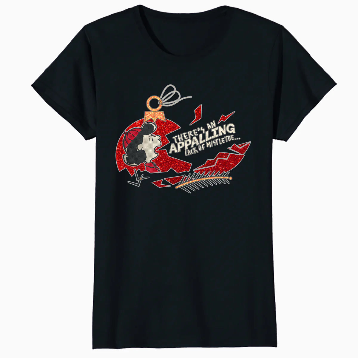 Peanuts Xmas Lucy Mistletoe Kiss Sparkle Christmas Party Lol Official Women's SKINNY FIT T-Shirt