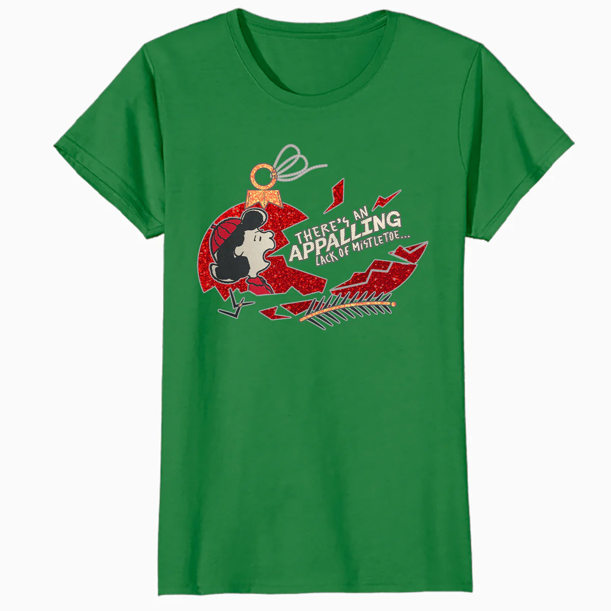 Peanuts Xmas Lucy Mistletoe Kiss Sparkle Christmas Party Lol Official Women's SKINNY FIT T-Shirt