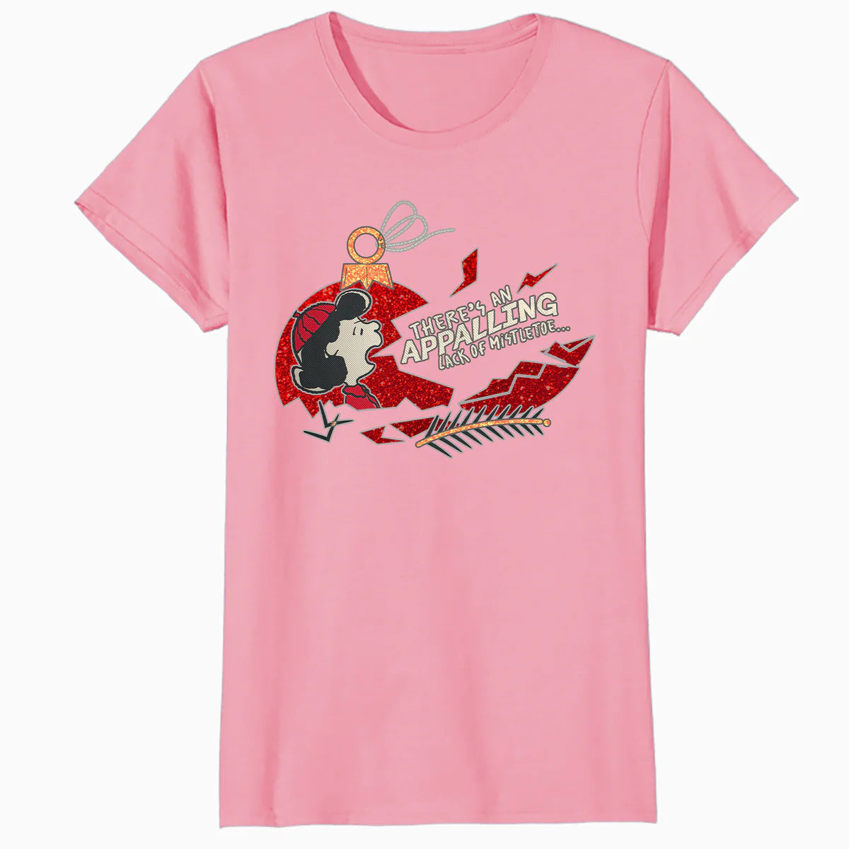 Peanuts Xmas Lucy Mistletoe Kiss Sparkle Christmas Party Lol Official Women's SKINNY FIT T-Shirt