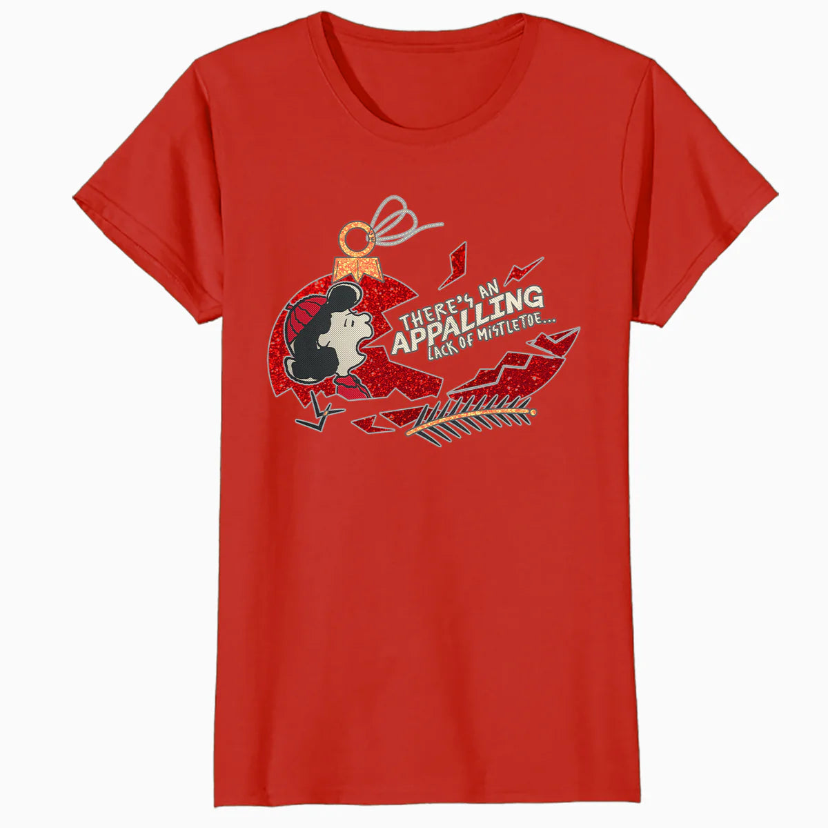 Peanuts Xmas Lucy Mistletoe Kiss Sparkle Christmas Party Lol Official Women's SKINNY FIT T-Shirt
