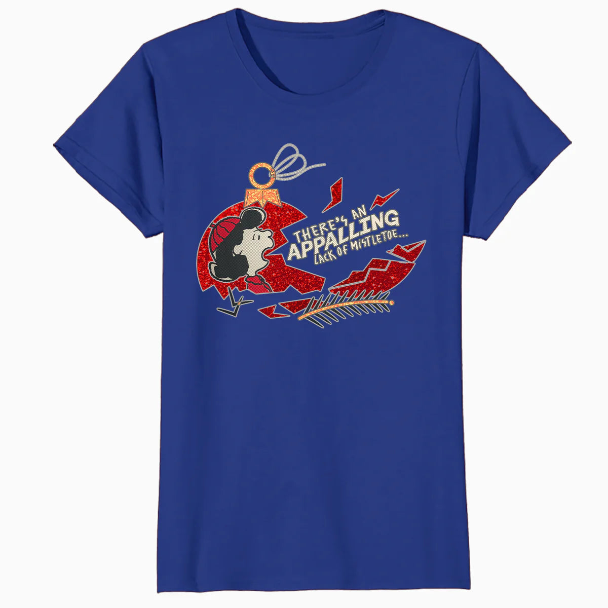 Peanuts Xmas Lucy Mistletoe Kiss Sparkle Christmas Party Lol Official Women's SKINNY FIT T-Shirt