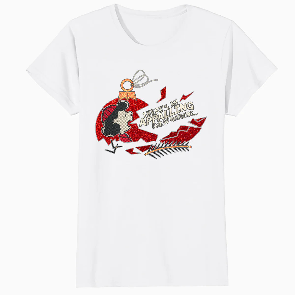 Peanuts Xmas Lucy Mistletoe Kiss Sparkle Christmas Party Lol Official Women's SKINNY FIT T-Shirt