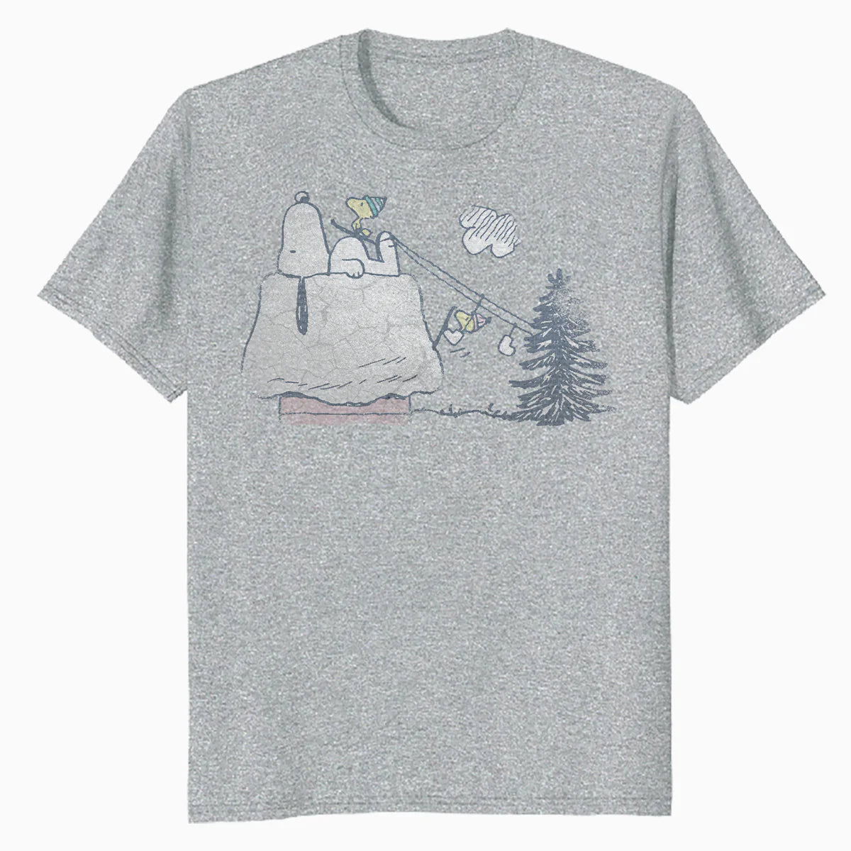 Peanuts Xmas Snoopy House Snow Woodstock Skiing Vintage 90s Official Men's T-Shirt