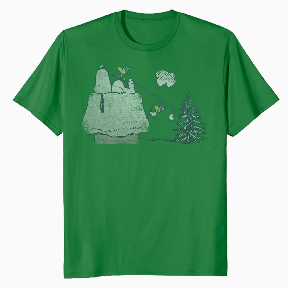 Peanuts Xmas Snoopy House Snow Woodstock Skiing Vintage 90s Official Men's T-Shirt