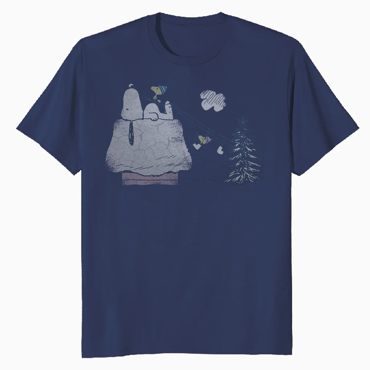 Peanuts Xmas Snoopy House Snow Woodstock Skiing Vintage 90s Official Men's T-Shirt