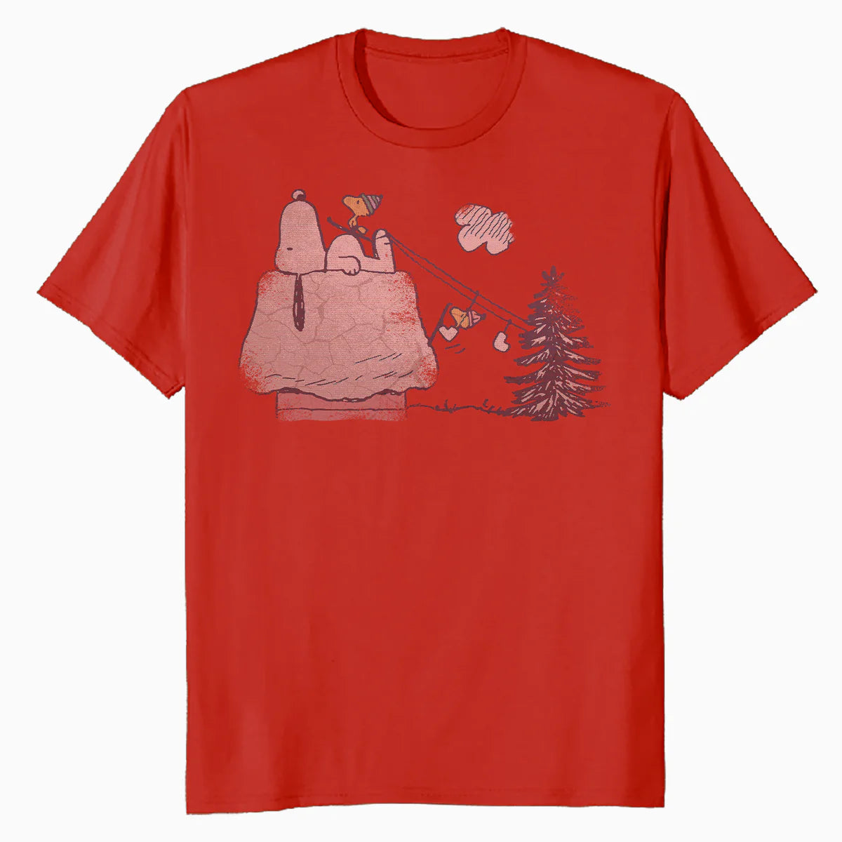 Peanuts Xmas Snoopy House Snow Woodstock Skiing Vintage 90s Official Men's T-Shirt