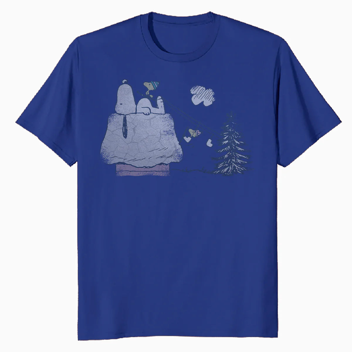 Peanuts Xmas Snoopy House Snow Woodstock Skiing Vintage 90s Official Men's T-Shirt