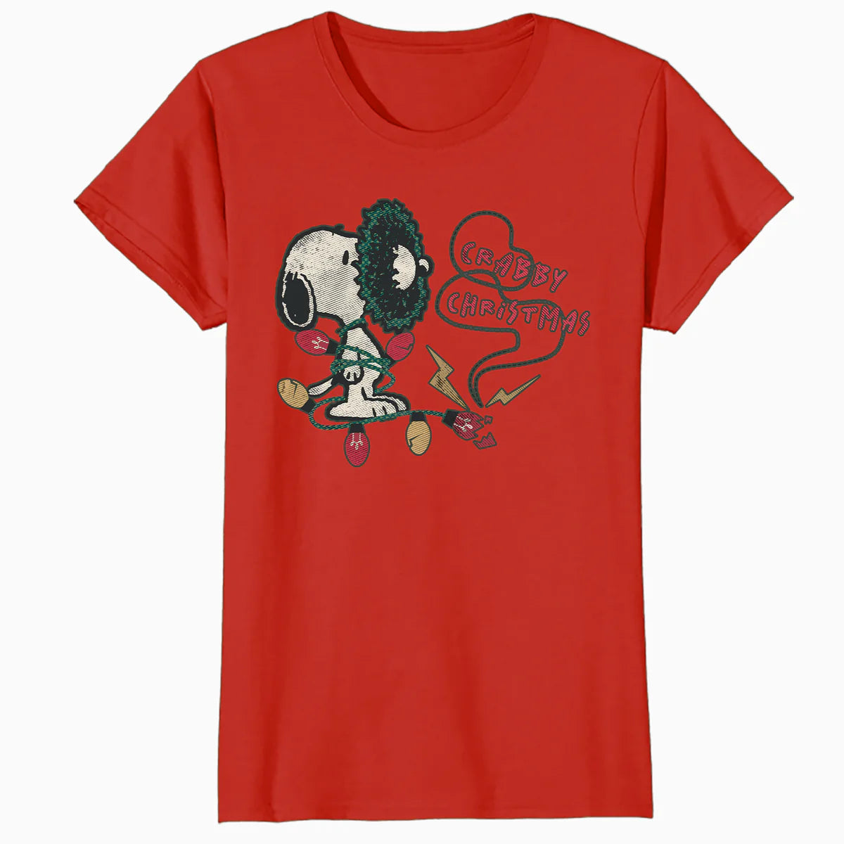Peanuts Xmas Snoopy Retro Lights Vintage Grumpy Christmas Official Women's SKINNY FIT T-Shirt