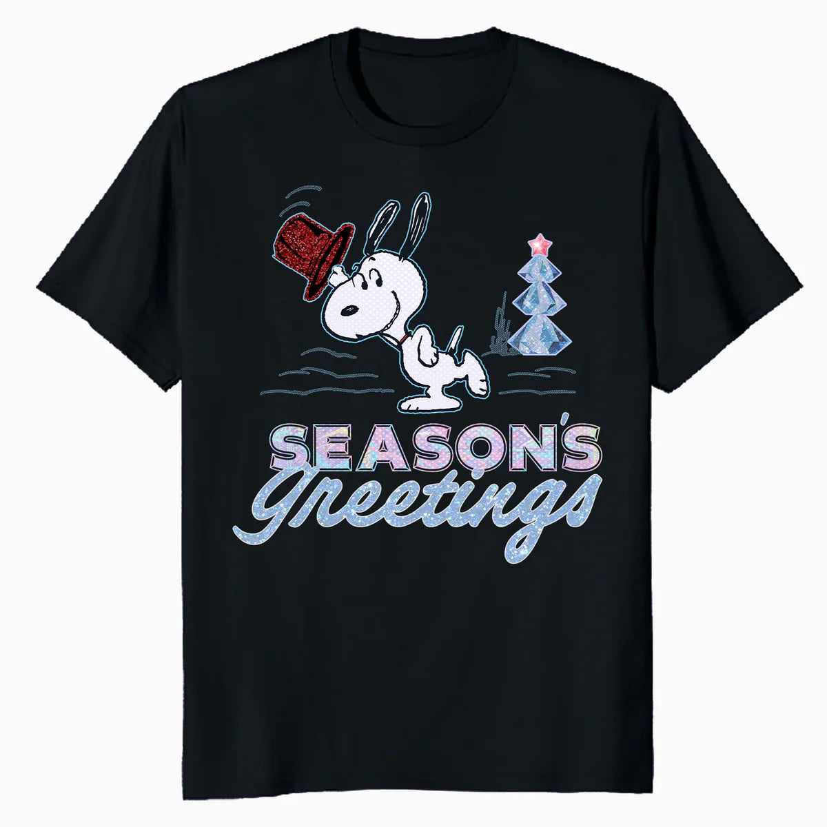 Peanuts Xmas Snoopy Seasons Greetings Sparkle Tree Retro 90s Official Men's T-Shirt