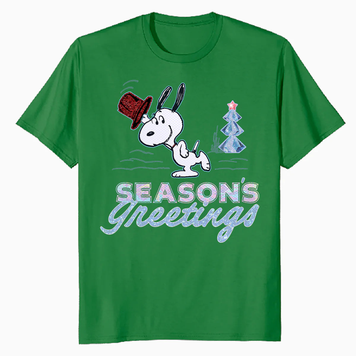 Peanuts Xmas Snoopy Seasons Greetings Sparkle Tree Retro 90s Official Men's T-Shirt