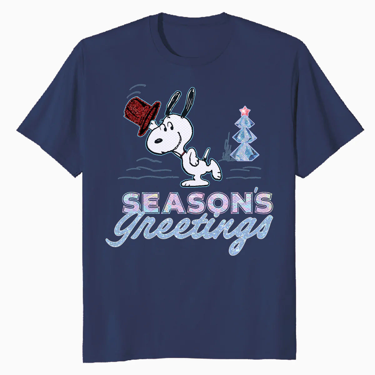 Peanuts Xmas Snoopy Seasons Greetings Sparkle Tree Retro 90s Official Men's T-Shirt