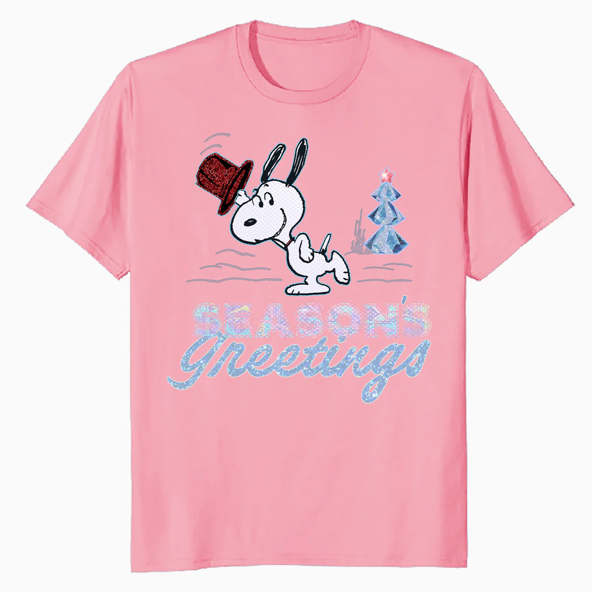 Peanuts Xmas Snoopy Seasons Greetings Sparkle Tree Retro 90s Official Men's T-Shirt