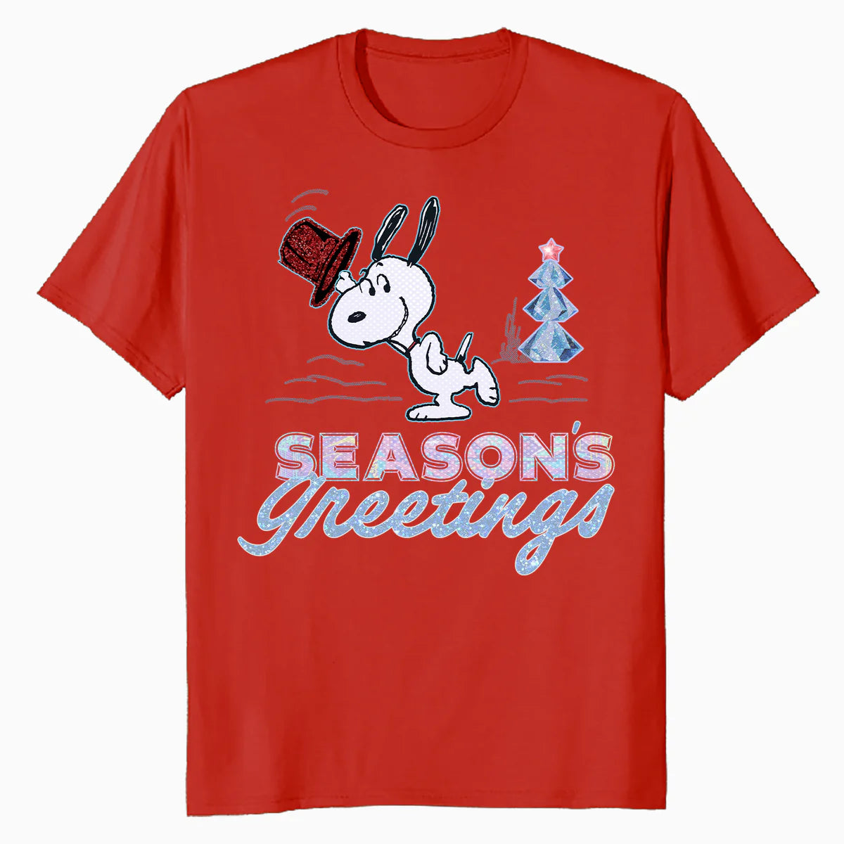 Peanuts Xmas Snoopy Seasons Greetings Sparkle Tree Retro 90s Official Men's T-Shirt