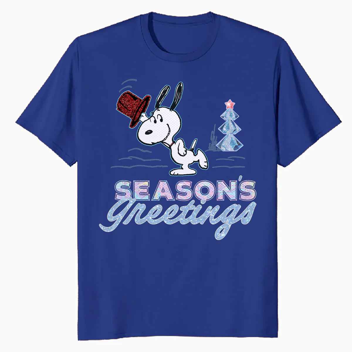 Peanuts Xmas Snoopy Seasons Greetings Sparkle Tree Retro 90s Official Men's T-Shirt
