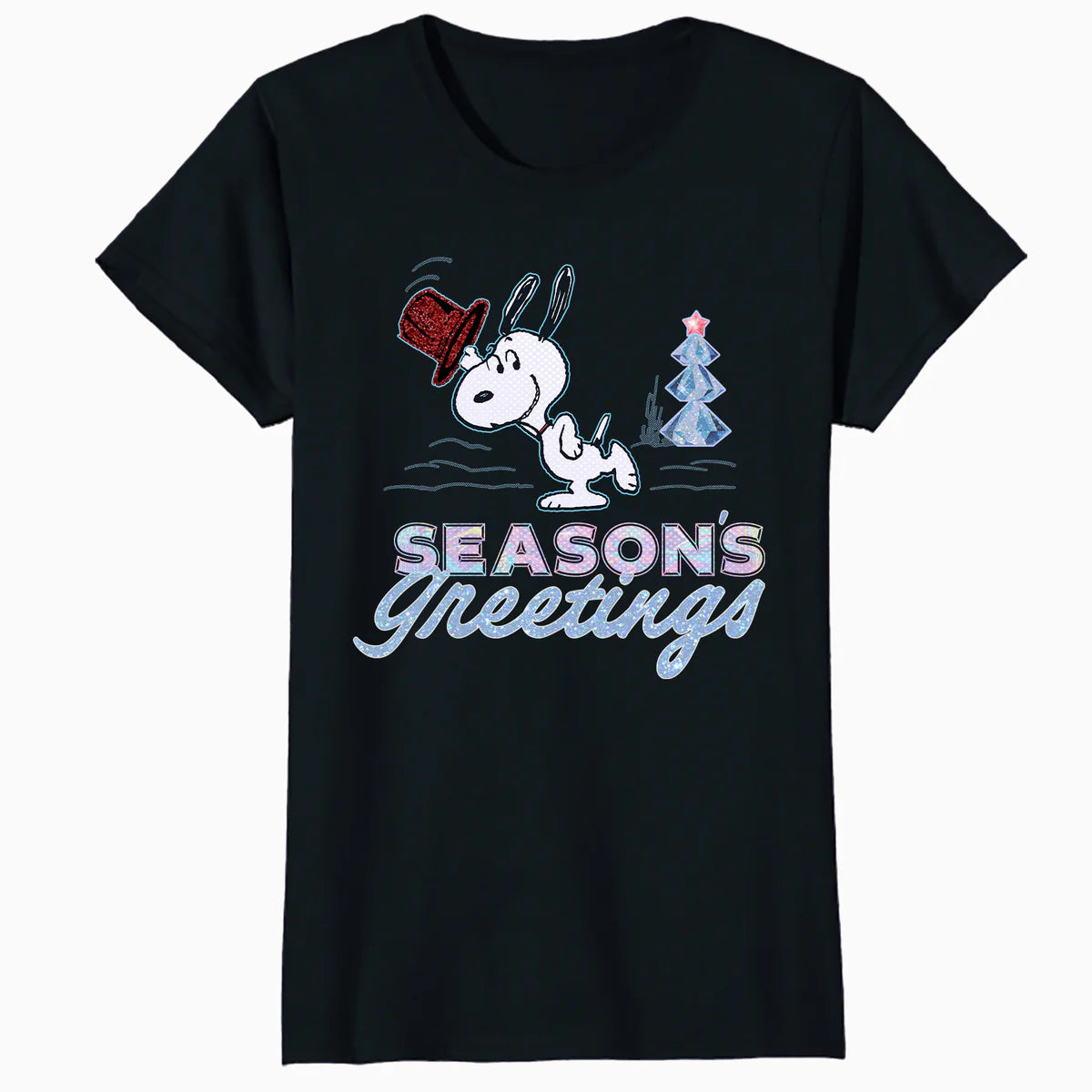 Peanuts Xmas Snoopy Seasons Greetings Sparkle Tree Retro 90s Official Women's SKINNY FIT T-Shirt