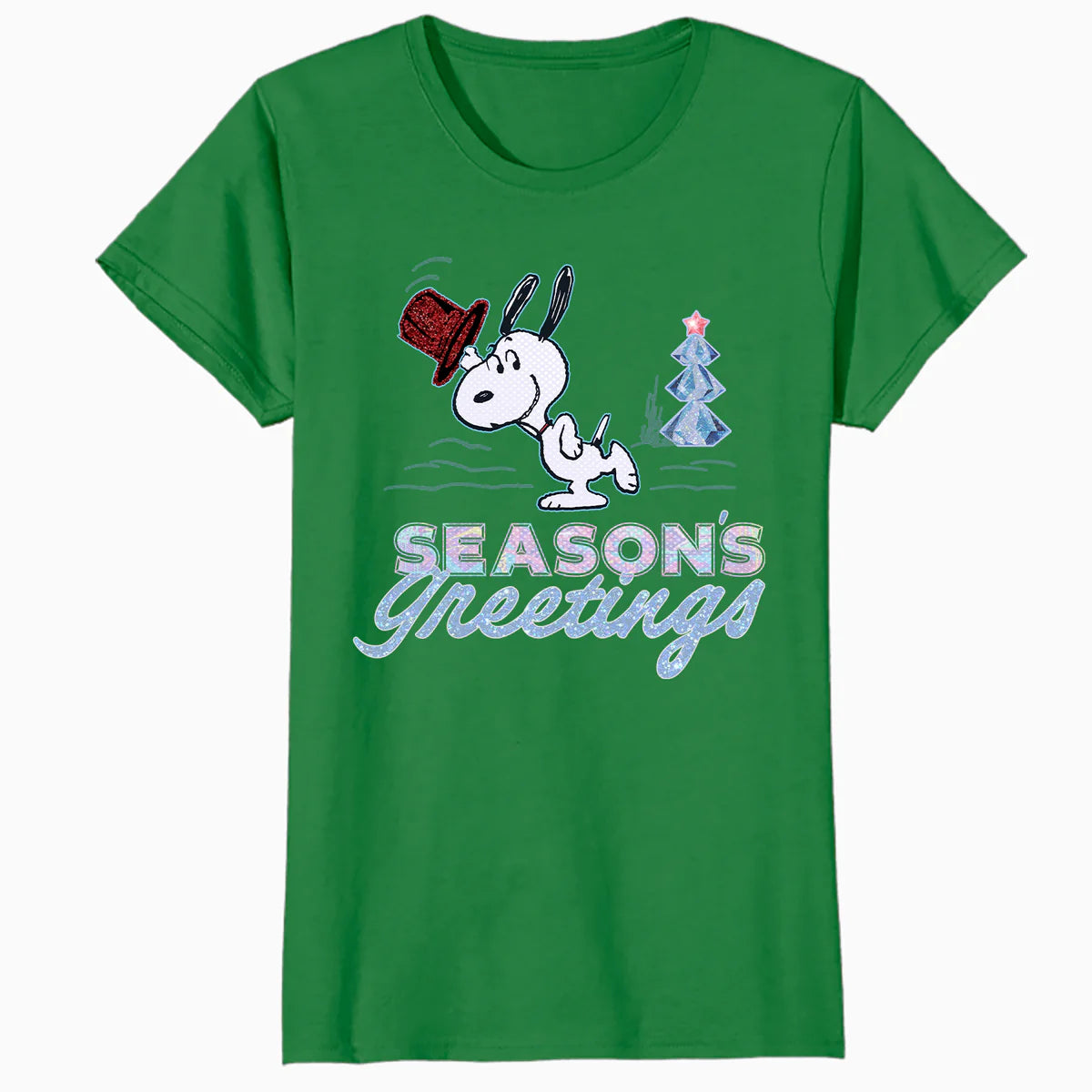 Peanuts Xmas Snoopy Seasons Greetings Sparkle Tree Retro 90s Official Women's SKINNY FIT T-Shirt