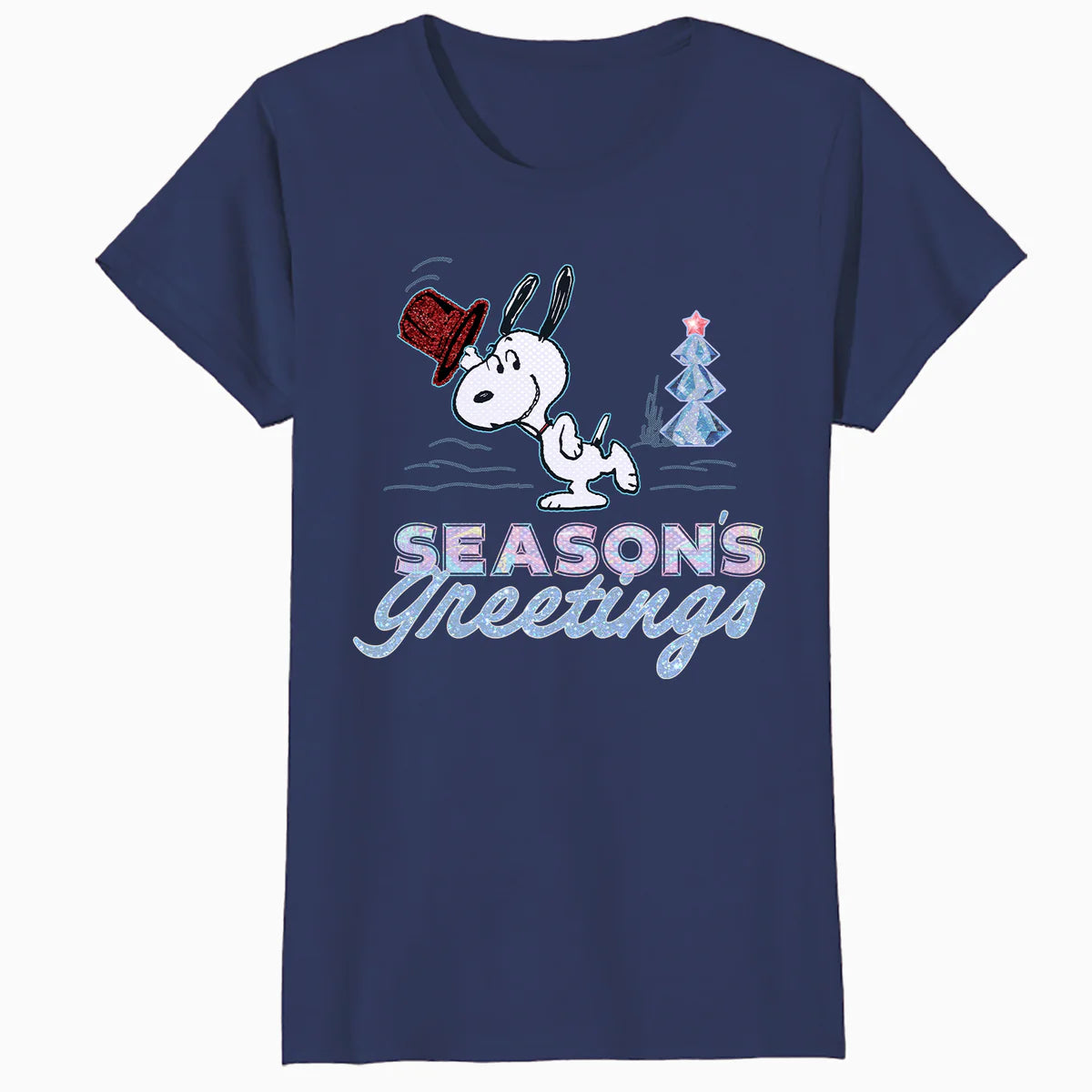 Peanuts Xmas Snoopy Seasons Greetings Sparkle Tree Retro 90s Official Women's SKINNY FIT T-Shirt