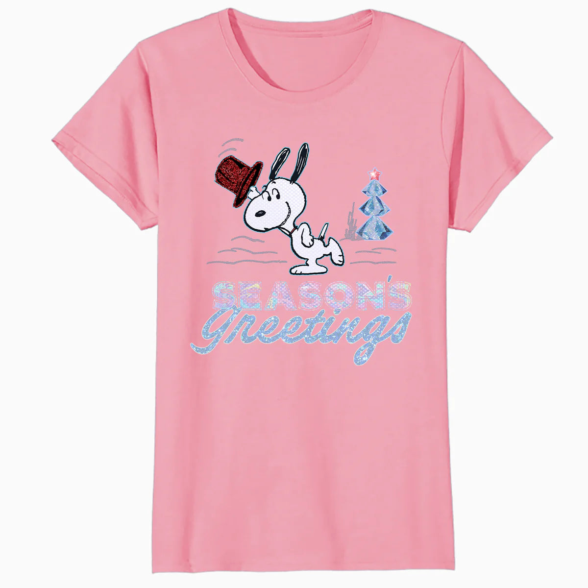 Peanuts Xmas Snoopy Seasons Greetings Sparkle Tree Retro 90s Official Women's SKINNY FIT T-Shirt
