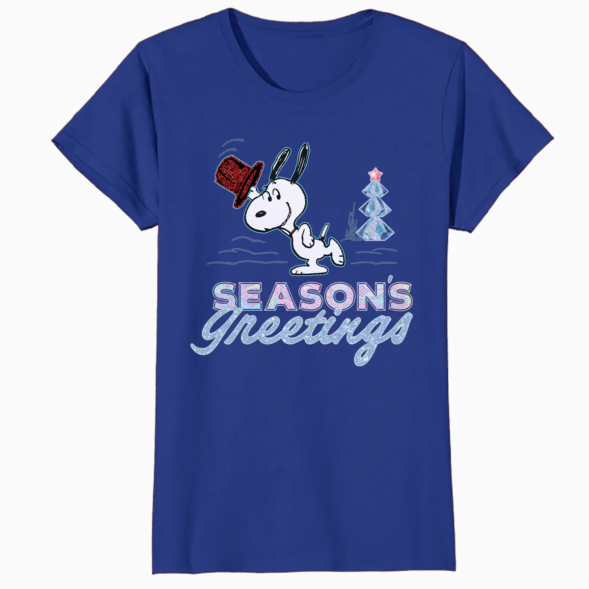 Peanuts Xmas Snoopy Seasons Greetings Sparkle Tree Retro 90s Official Women's SKINNY FIT T-Shirt