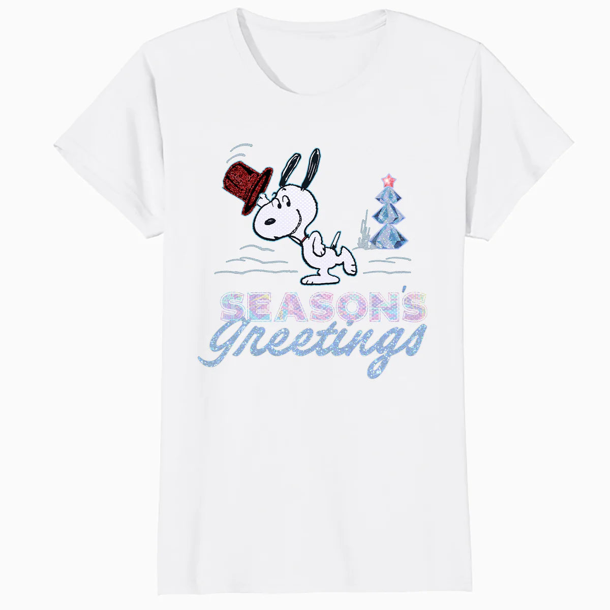 Peanuts Xmas Snoopy Seasons Greetings Sparkle Tree Retro 90s Official Women's SKINNY FIT T-Shirt