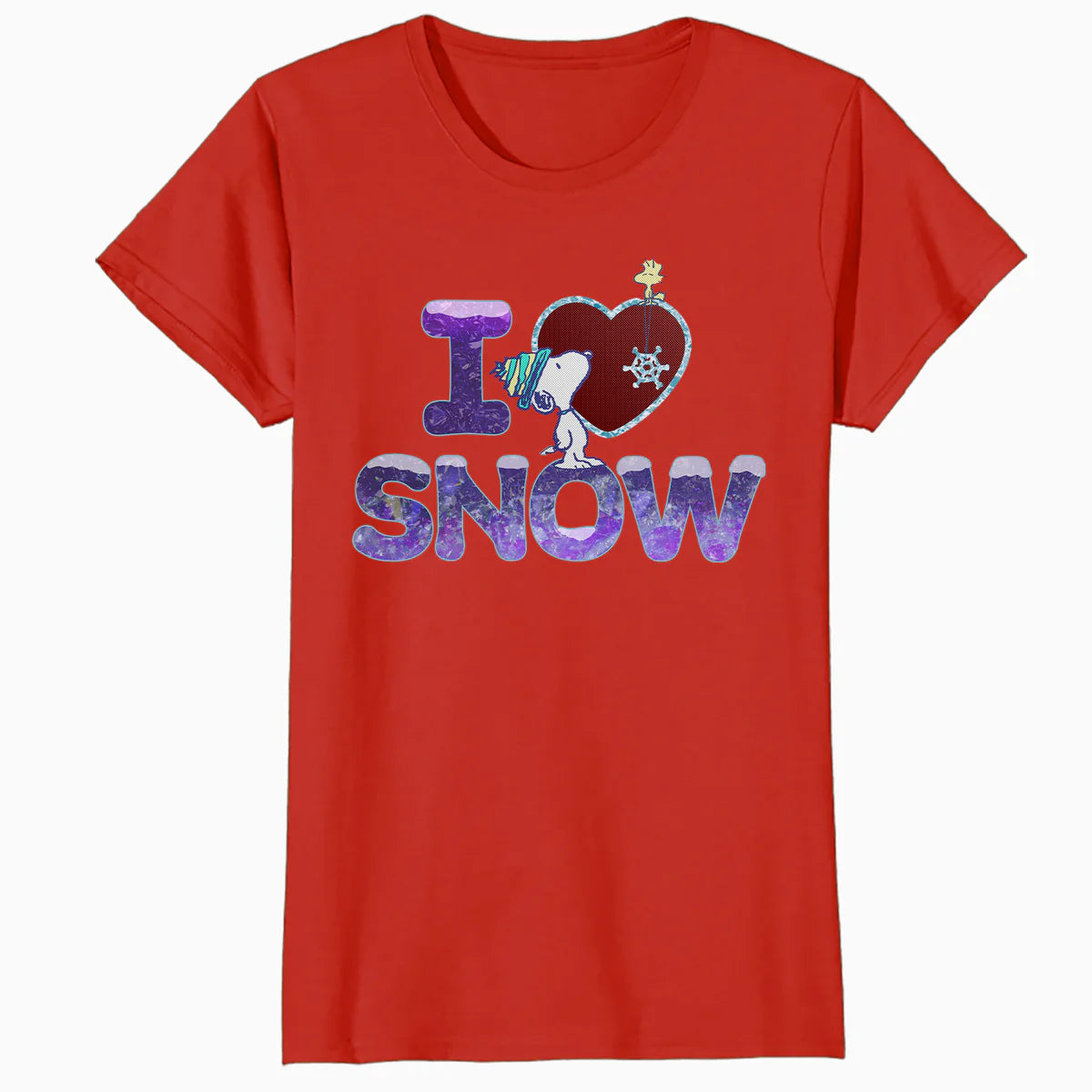 Peanuts Xmas Snoopy Woodstock I Love Snow Classic Holiday Official Women's SKINNY FIT T-Shirt