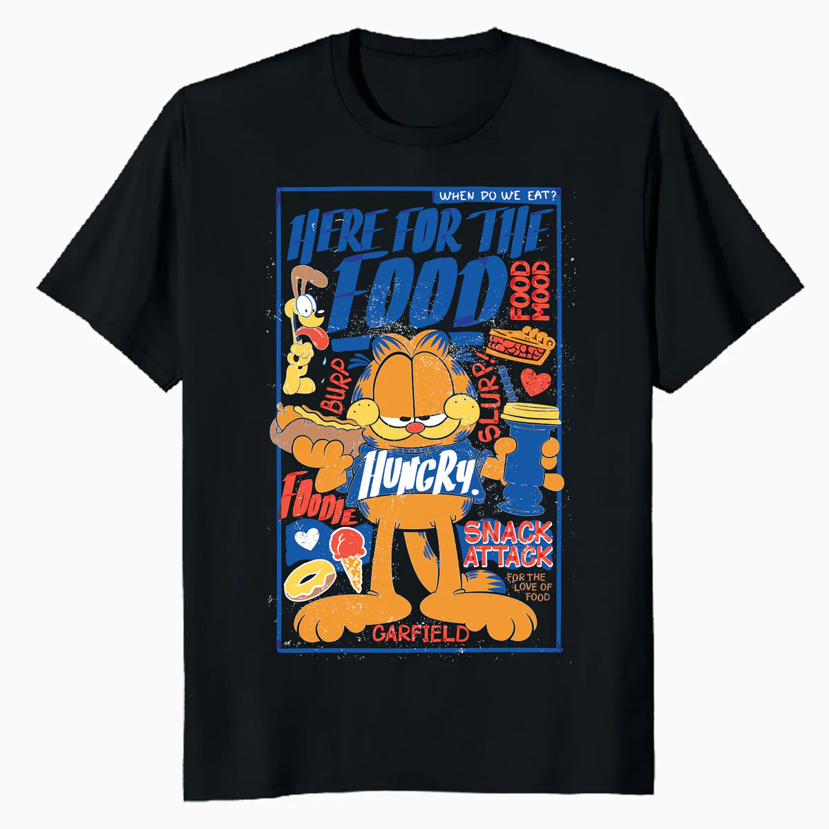 Garfield Odie Here For The Food Foodie Hungry Cat Funny Meme Official Men's T-Shirt