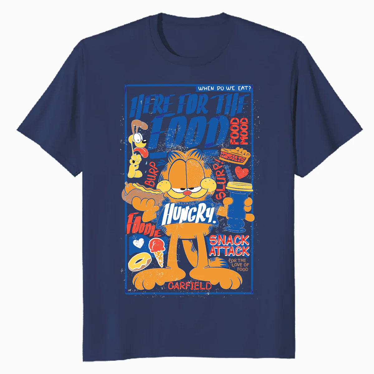 Garfield Odie Here For The Food Foodie Hungry Cat Funny Meme Official Men's T-Shirt