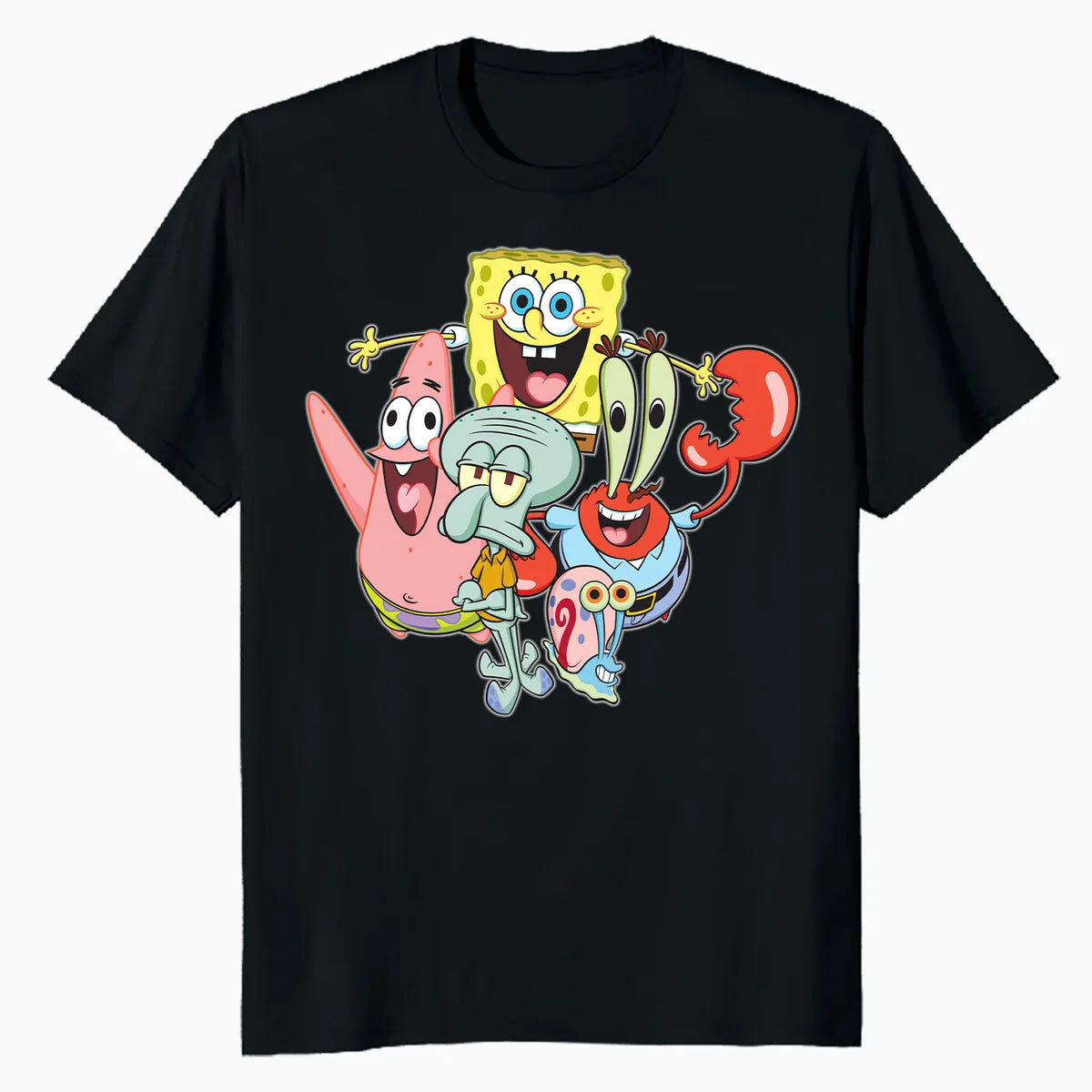 SpongeBob Patrick Crab Squidward Group Pose Cartoon Retro Official Men's T-Shirt