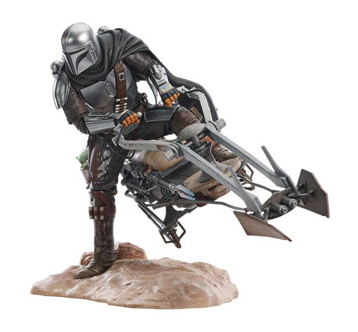 Star Wars The Mandalorian Premier Collection Din Djarin with Speeder Bike Statue