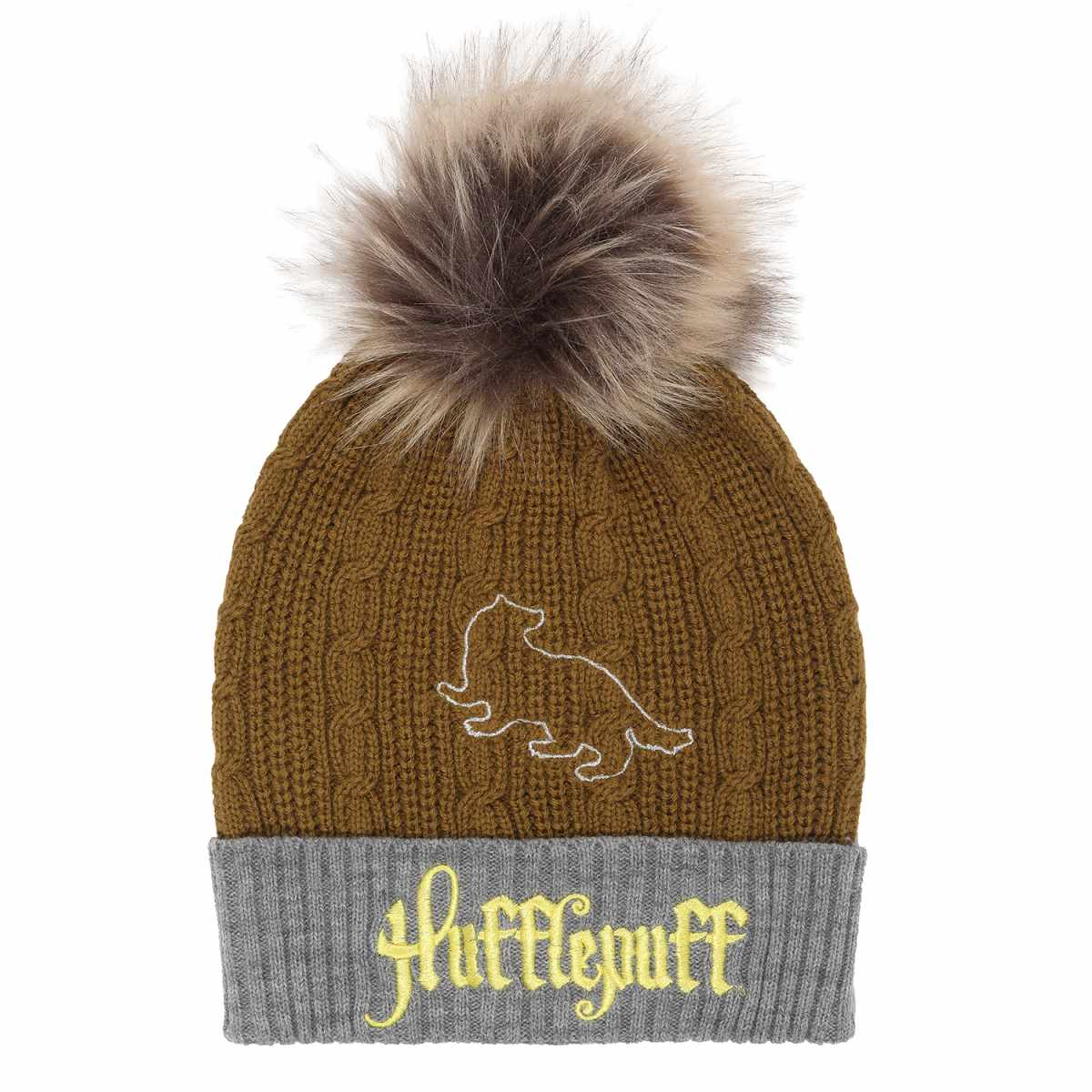 Harry Potter Hufflepuff House Fur Pom Pom Beanie