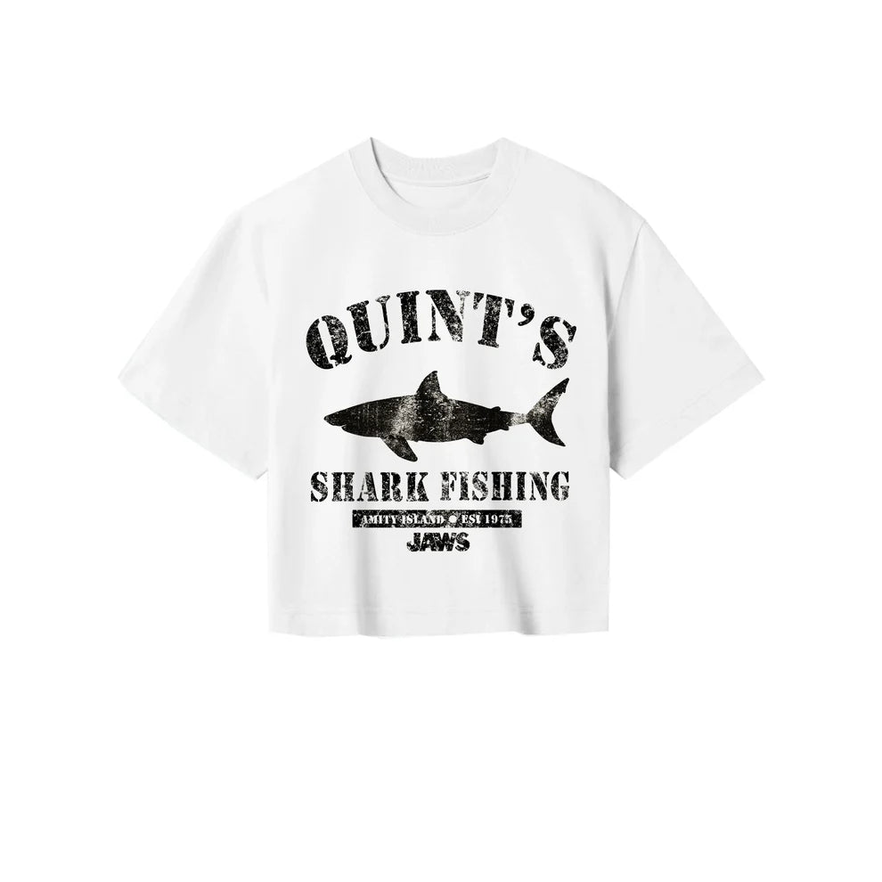 JAWS QUINTS SHARK FISHING CROPPED T-SHIRT