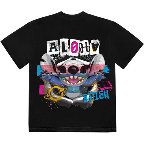Disney Stitch Aloha Collage Black Back Print T-Shirt
