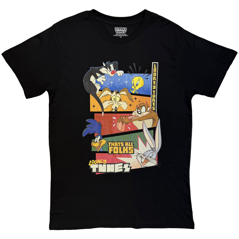 Looney Tunes That's All Folks Block Graphic Black T-Shirt