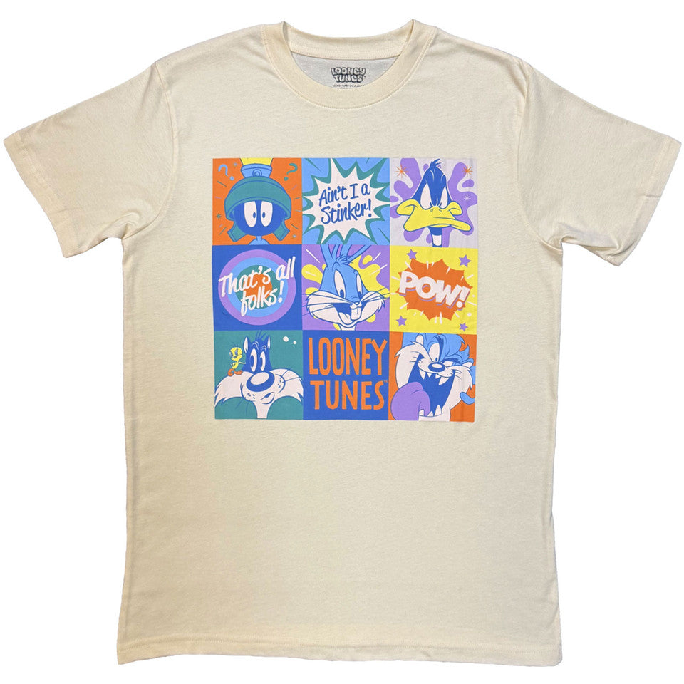 Looney Tunes That's All Folks! Grid Pastel Natural T-Shirt